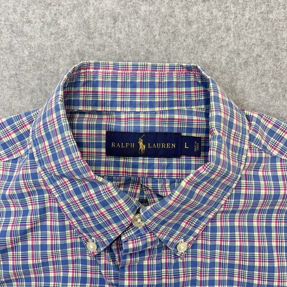 Ralph Lauren Button Down Shirt Mens Large L Blue Pink Tartan Plaid Long Sleeve - Picture 3 of 9